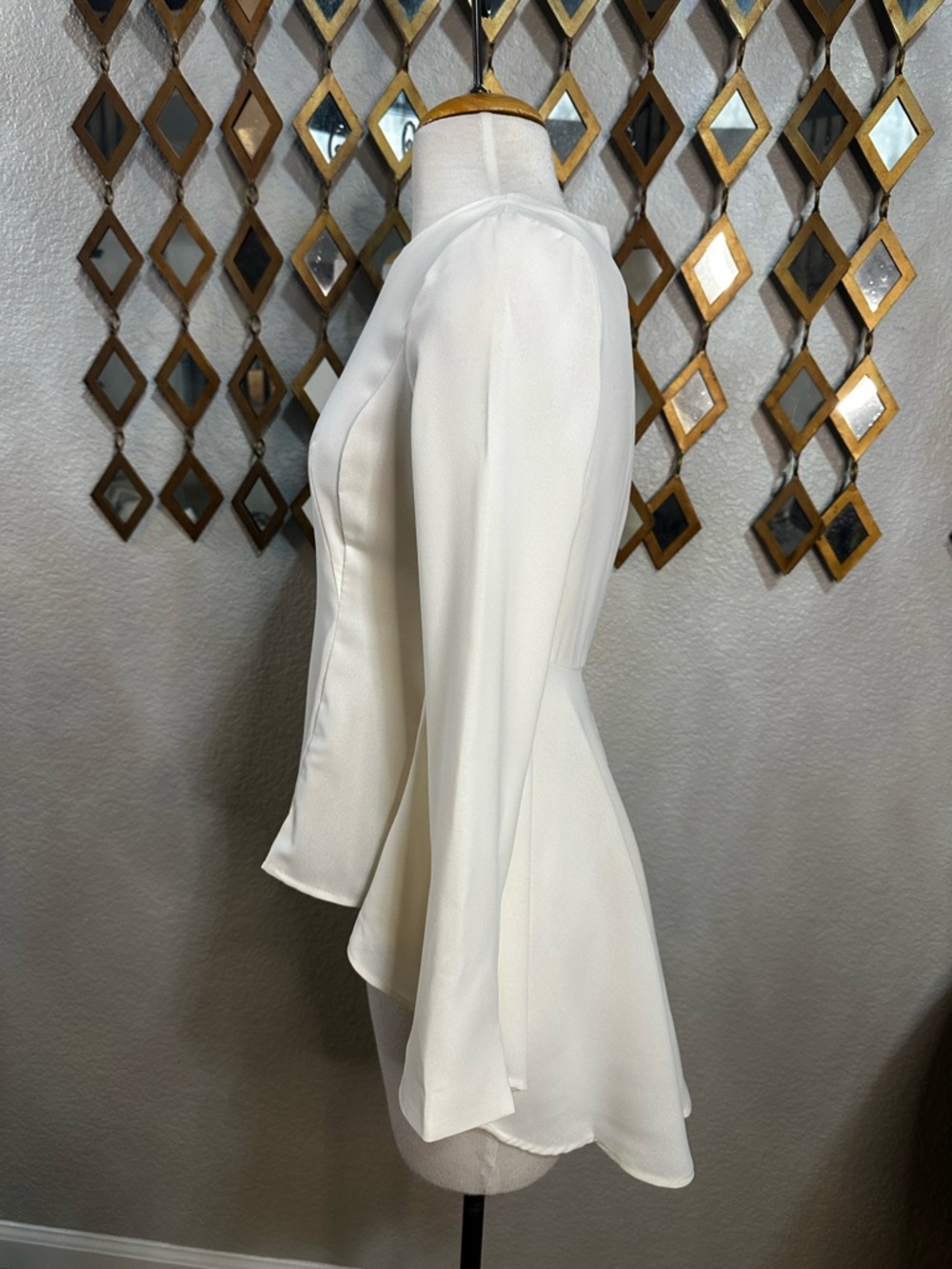 NWT Cream Long-Sleeve Peplum Blouse